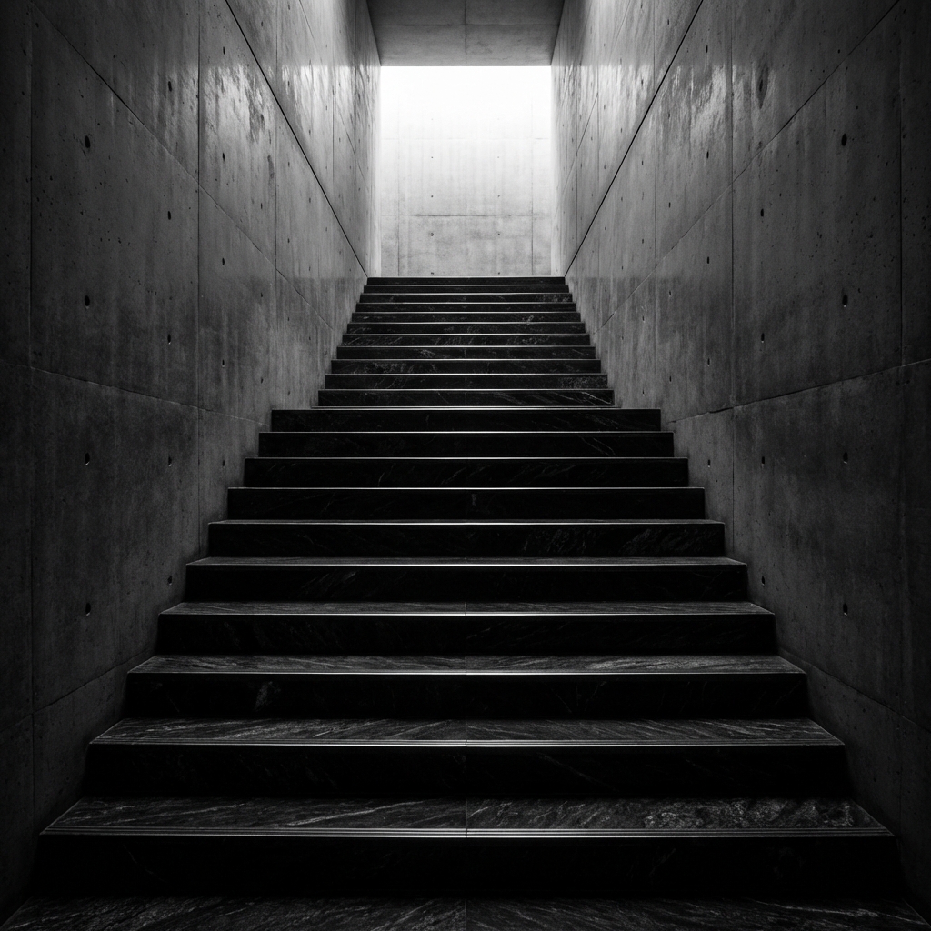 Monolithic dark marble staircase